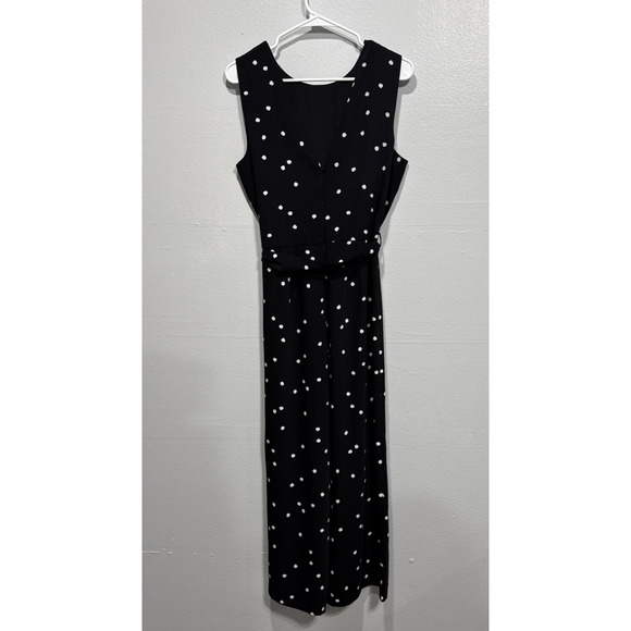 Women's Warehouse Sleeveless Belted Wide Leg Jumpsuit US 8 UK 12 Black Polka Dot - Picture 2 of 15